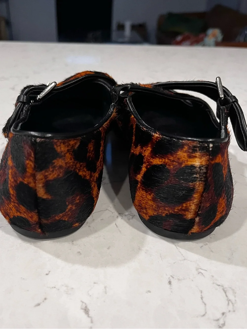 MAEVE Criss Cross Mary Jane Flats Calf Hair Leather Leopard Print Size 7 NWOB